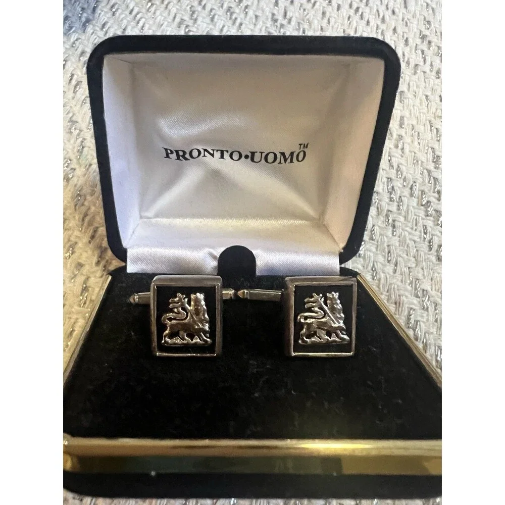 Vintage Men’s Pronto Uomo Lion Of Judah Cufflinks Silver Tone